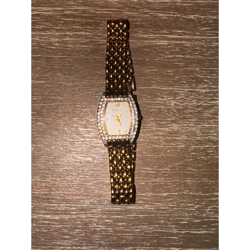 Armitron Gold Tone Womens Watch Rhinestone Bezel Mother of Pearl Style Dial - Picture 4 of 7